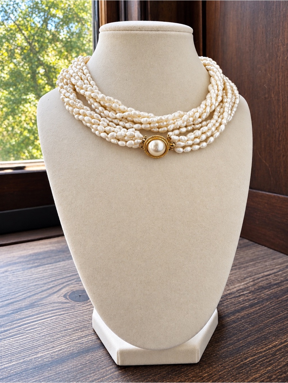 Genuine Freshwater Pearl Multi Strand Necklace Vintage Front Clasp Silver